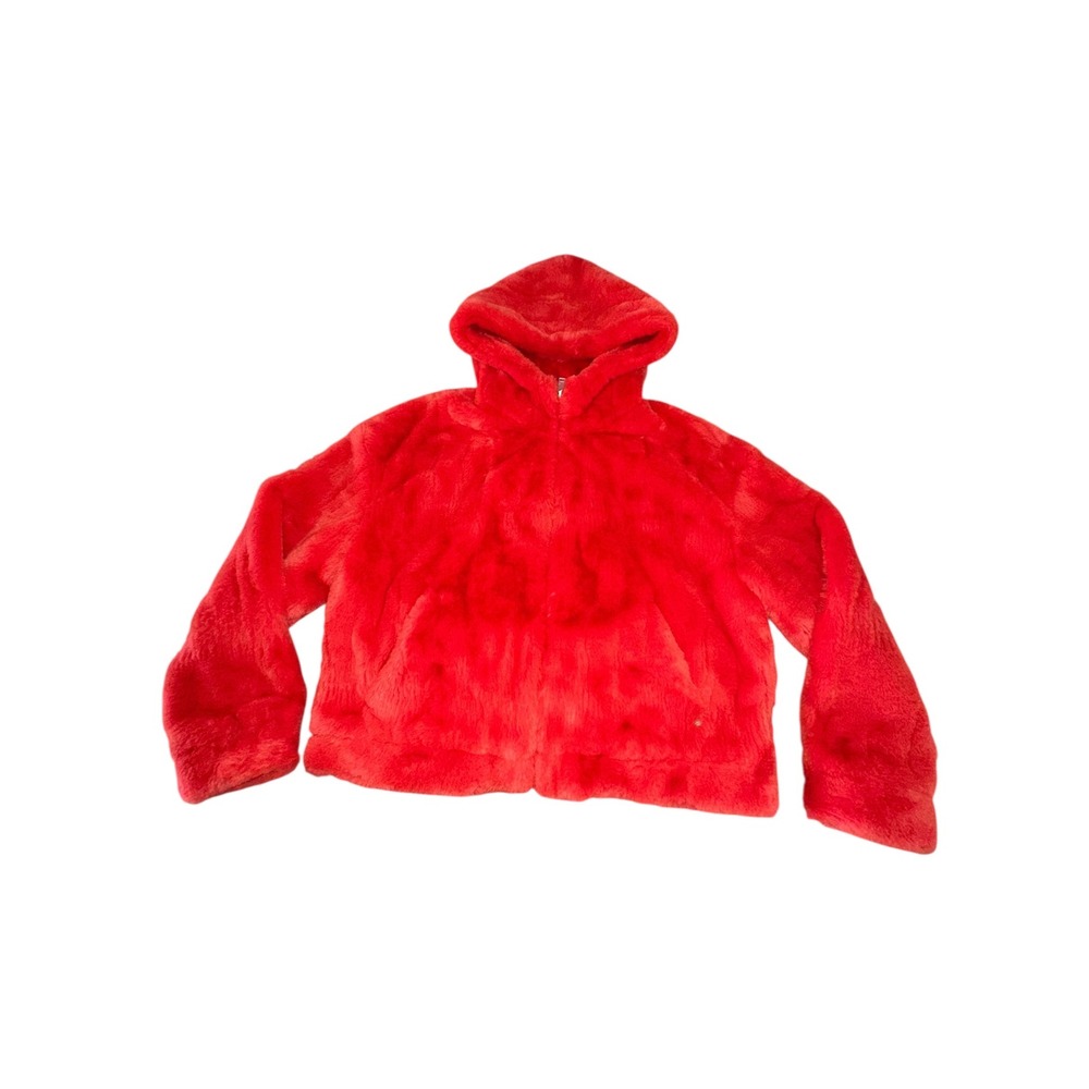 UGG RTW Women Faux Fur Hooded Orange Mandy‎ Jacket Size Medium Cropped Teddy